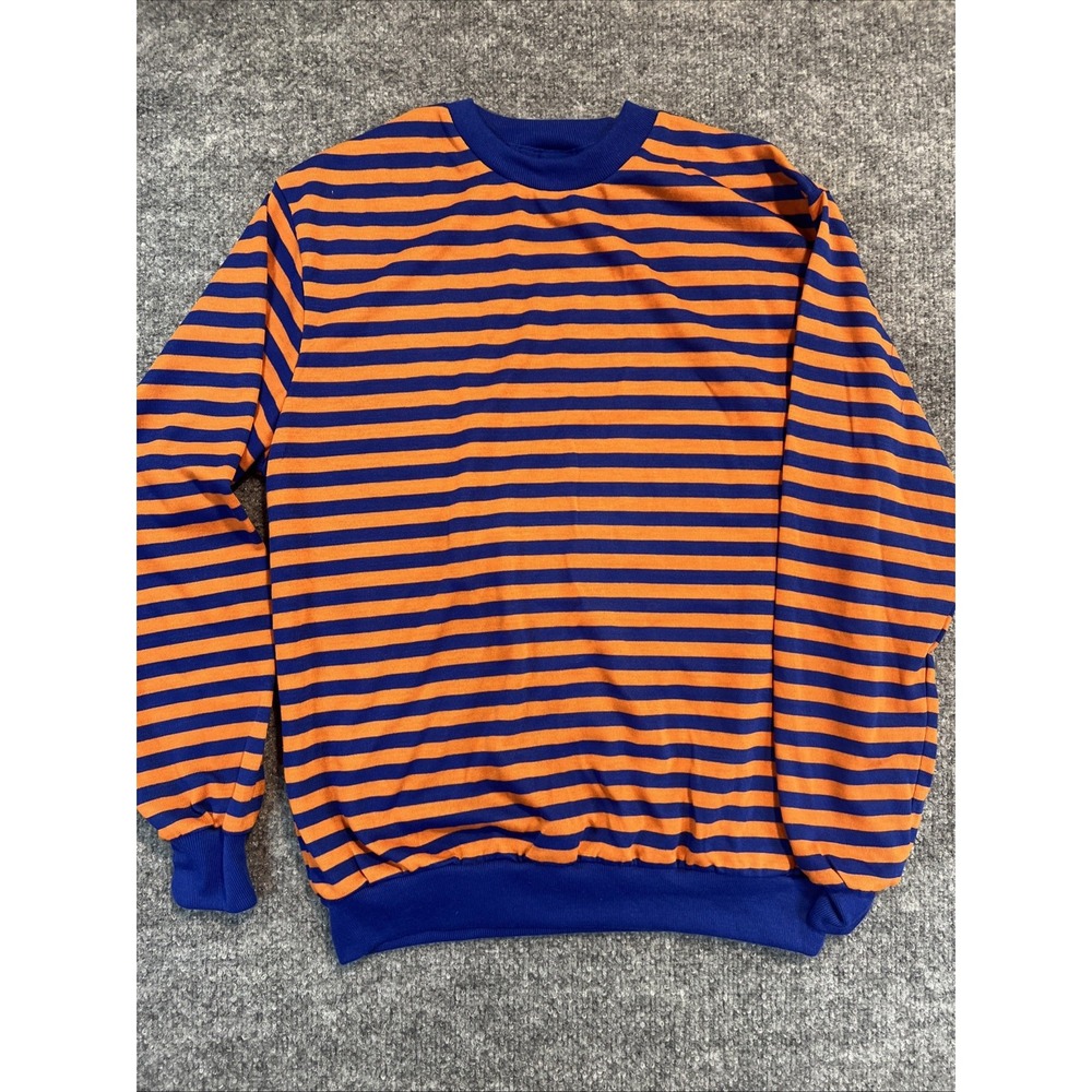 VTG 90s Lands End Striped Long Sleeve Blue Orange Made In USA Youth L